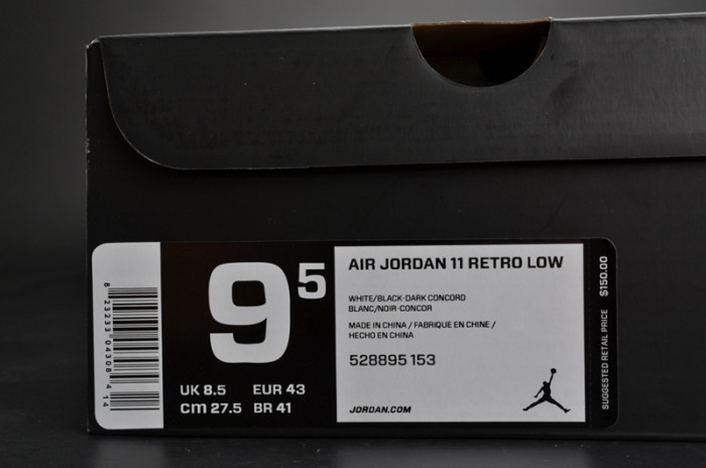 air jordan 11 retro low "concord" black/ white mens 528895-153